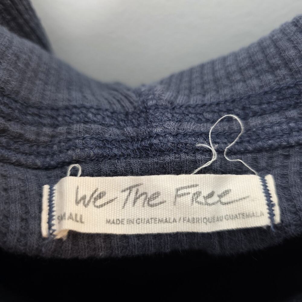 Free People Navy Waffle Knit Thermal Minimalist Hooded Long Sleeve Shirt Size S - Picture 2 of 6